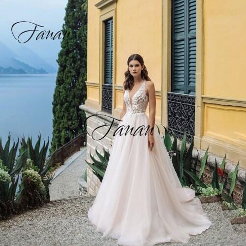 Sexy Deep V-Neck Sleeveless Wedding Dress Spaghetti Straps Backless Lace Appliques A-Line Bridal Gown robe de soirée de mariage