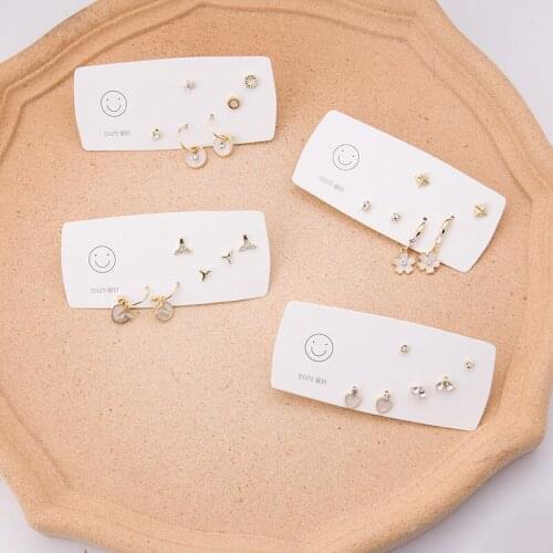 New Design Crystal Heart Bowknot Shaped Mini Earrings For Women Girls Fashion Geometric Stud Ear Jewelry Party Gifts 3 pairs