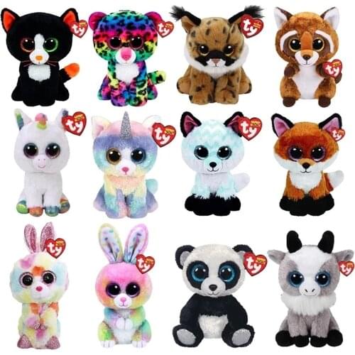 15CM TY Big Eyes Beanie Cat Leopard Lynx Fox Unicorn Rabbit Goat Panda Cute Plush Toy Soft Stuffed Doll Children Birthday Gift
