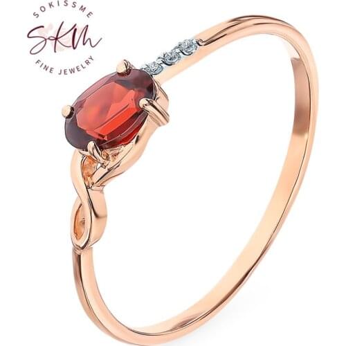 SKM Brand designer garnet rings for women 14k rose gold brand designer Engagement wedding rings gife for women Fine Jewelry