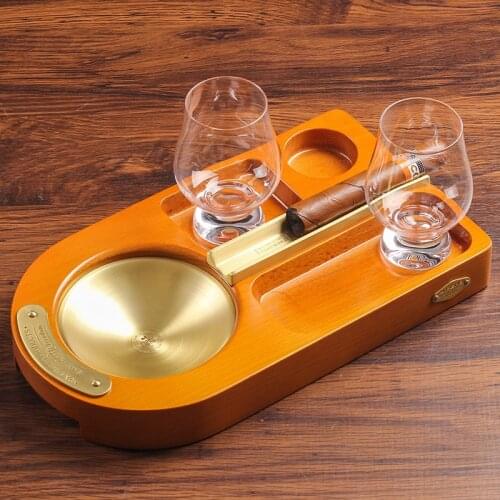 Wooden Cigar Ashtray With both Glass Cups Set Whiskey Glass Tray With Cigar Holder, Cigar Accessory Gift for Men T107