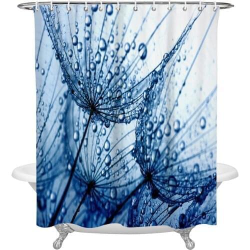 Blue Dandelion Flower Droplets Shower Curtain Home Bath Decorative Waterproof Polyester Fabric Bathroom Curtain
