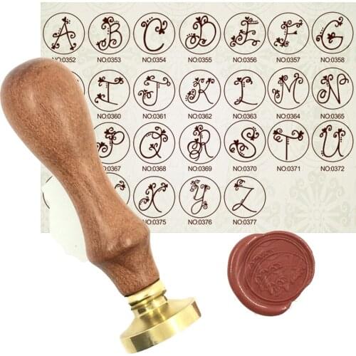 Wax Stamp Copper head Wood Handle Curlicue 26 Letters DIY Scrapbooking Vintage Ancient Seal Retro Stamp gift seal High Quality91