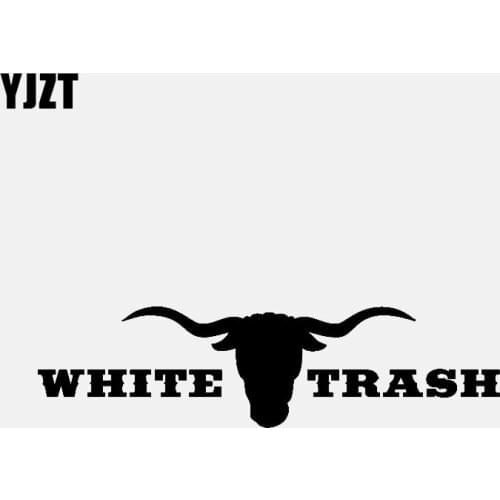 YJZT 13.5CM*3.6CM WHITE TRASH Vinyl Decal Car Sticker Funny Country Music Steer Skull Diesel Black/Silver C3-0941