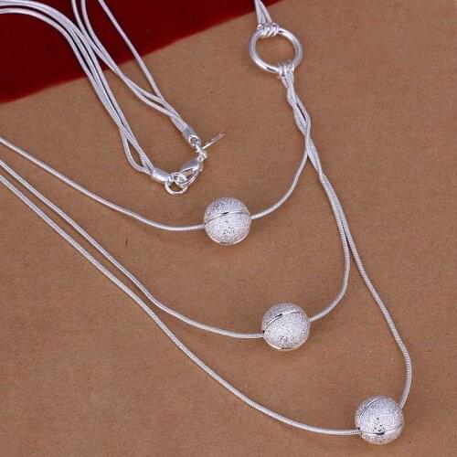 Fashion jewellery charms silver plated pendant necklace Three Sand Bead colar feminino bone SMTN187