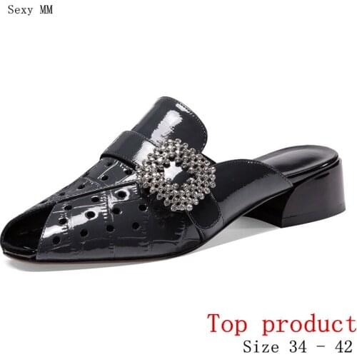 Women Low Med Heels Gladiator Sandals Pumps Med Heel Sandals Woman Summer Shoes Genuine Leather Small Plus Size 34 - 40 41 42