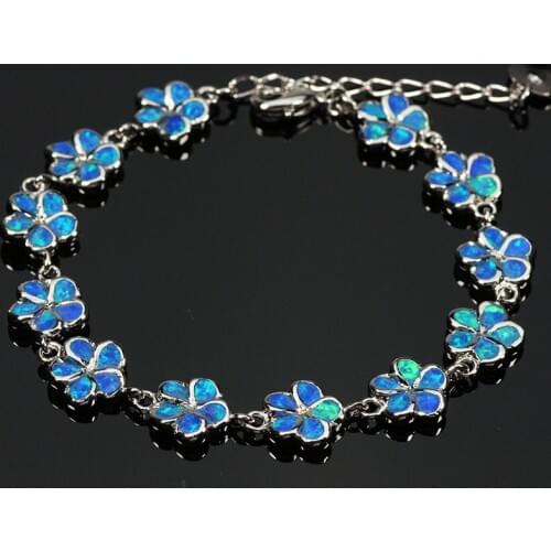 SZ0014 Elegant Flowers Strand Blue Opal Bracelets Silver Plated Chain Bracelets & Bangles for Women Fashion Jewelry