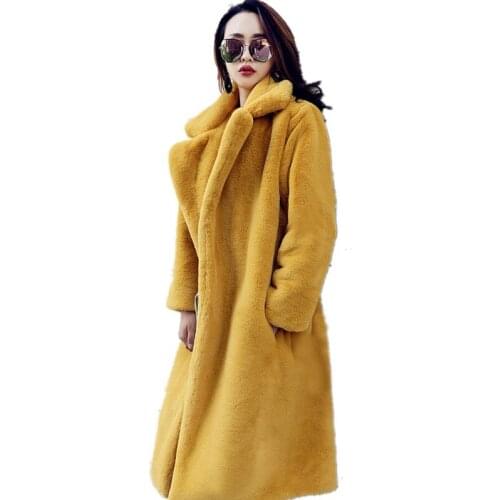 Winter Warm Cardigan Women Faux Fur Coat Thick Women Long Coat Turn Down Collar Ladies Warm Coat Long Sleeve Solid Color Tops