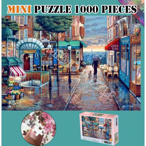 1000 Pieces Puzzles Mini Puzzle Toys Romantic Town Wooden Beautiful Painting Jigsaw Puzzles for Adults Kids Gifts Home Decor