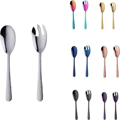 2PCS Salad Spoon Fork Set Steel Kitchen Food Server Pasta Utensils Public Gold Tableware Using Buffet Restaurant Tools