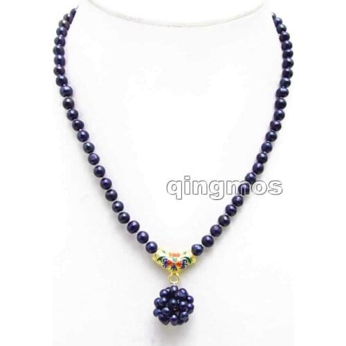 4-5mm Natural Black Round Pearl & handwork Weaving 18-19mm Round Ball Pendant 17'' Necklace-nec6214 Wholesale/retail free