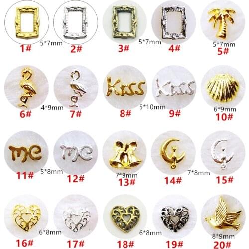 50pcs/pack Japan 3D Nail Art Decorations Metal Nail Accessories Kawaii Heart Frame bird Nail Parts DIY Charm Alloy Nail Supplies