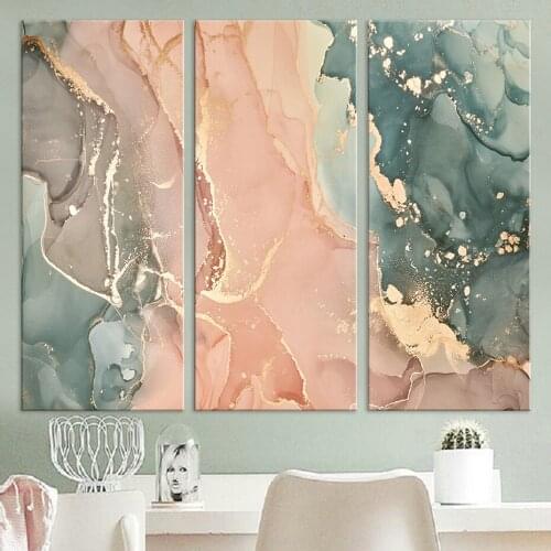Abstract Multicolored Marble Wall Art Prints Green Yellow Fluid Art Canvas Paintings Pictures Posters for Bedroom Home Decor
