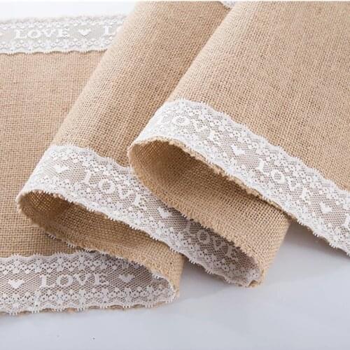 BALLE Burlap Lace 30x275cm Table Runner Rustic Jute Shabby Hessian Table Runner for Retro Wedding Festival Party Event Decor