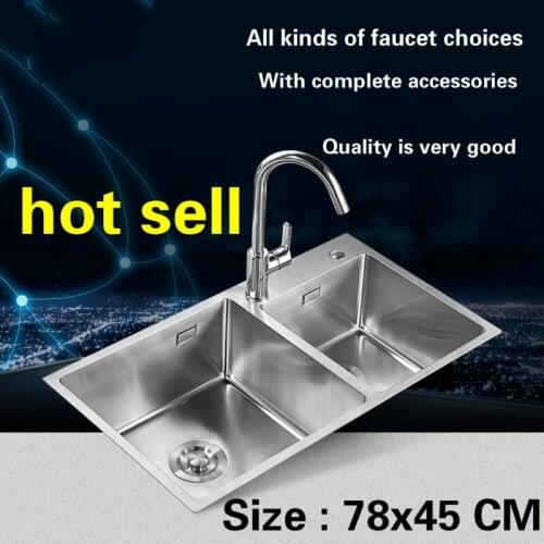 Free shipping Kitchen sink 3 mm handcraft double groove food grade 304 stainless steel durable standard hot sell 78x45 CM