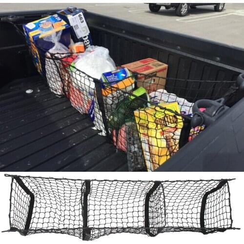 Big Size 112 x 30 x 30 CM Car Pickup SUV Trunk Cargo Organizer Storage Net 3 Pocket Grid Luggage Bag Durable Expandable Mesh