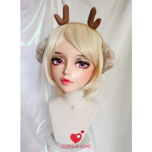 ChanA)Female Sweet Girl Resin Half Head Kigurumi BJD Eyes Crossdress Cosplay Japanese Anime Role Lolita Mask With Eyes And Wig
