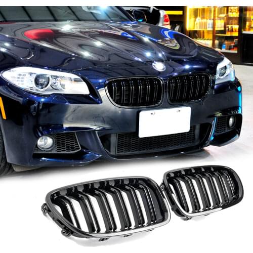 A Pair F10/F11/F18 Glossy Black Dual Slat Style Front Kidney Grill Grille For BMW F10 F18 520i 523i 525i 530i 535i 2009-2016