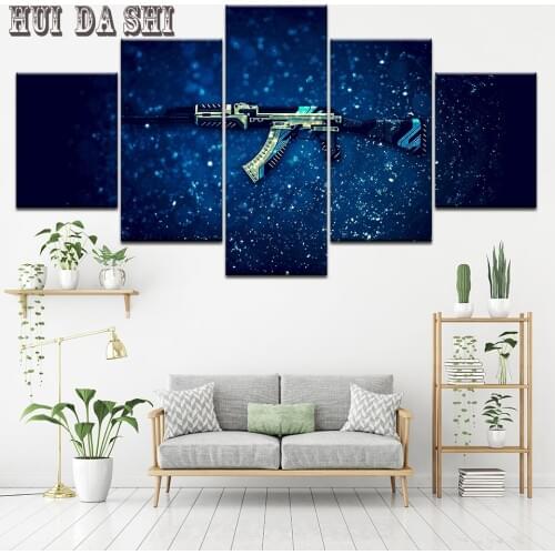 Art Abstract Framed Large Wall Canvas Gun with American Flag Canvas Modern Decor 5 pieces AK47 Automatic Rifle Poster Unframed