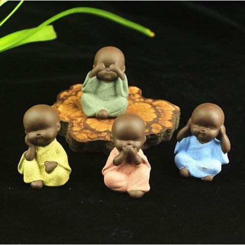 Ceramic Clay Buddha Statue Monk Figurine Tea Pet Ornaments Figurines Craft