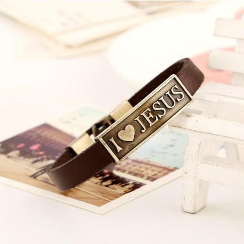 Jesus leather bracelet men bracelet retro alloy leather bracelet Bangles Fashion For Women Men Gifts