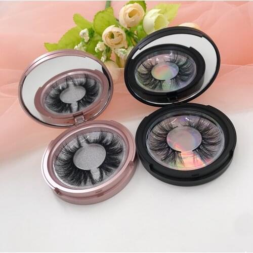 Round Mirror Lash Box 100% Handmade 5D Mink Eyelash Rose Gold Black Color Lash Box