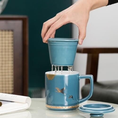 Mugs couple water cup ceramic with lid filter bubble teacum office drinking cup