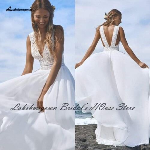 Lakshmigown Sexy Bridal Boho Wedding Dress Beach Summer 2022 Boda Plunging Backless Civil Women A Line Wedding Dresses