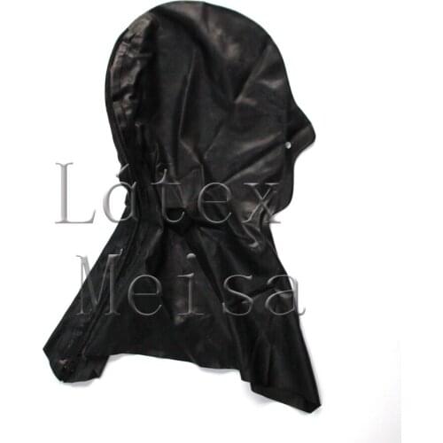 Mold latex hoods bdsm black latex mask Fetish M size available and open holes with back zipper for adults