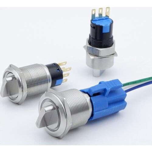 Metal Selector Rotary Switch 16/19/22mm Self-return Momentary Self-locking Fixation Waterproof 2/3 Position 1NO1NC Knob Switch