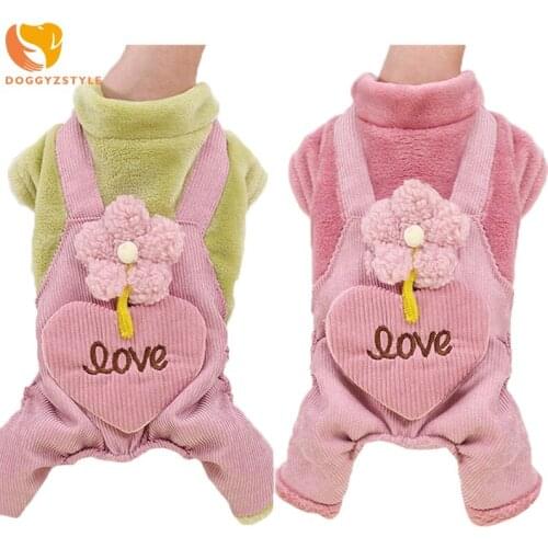 Cute Flower Dog Winter Jumpsuit Super Warm Pet Clothes Thick Fleece Snow Suit for Small Medium Dog Overalls Puppy Cat Clothing