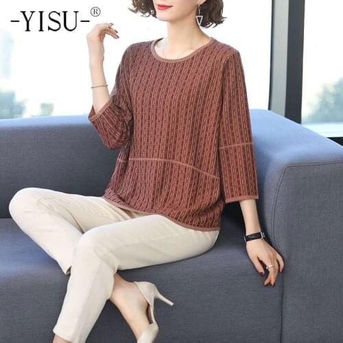 YISU Fashion Women Sweater Spring O-Neck Knitted Pullover Long sleeve Tree pattern pattern Sweater Female Casual Loose Jumper