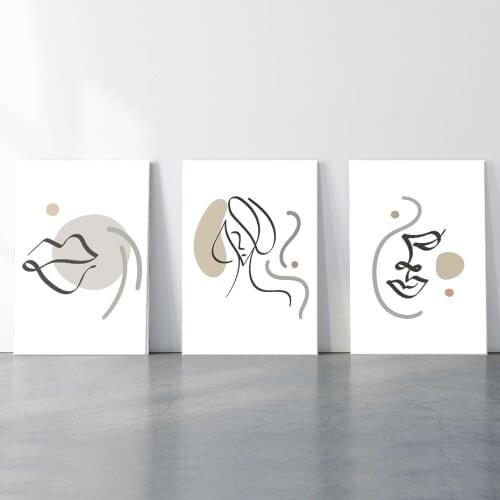 Line Drawing Abstract Face Wall Art Print for Bedroom Decor Modern Boho Line Art Print Home Decorative Canvas Paintings Posters