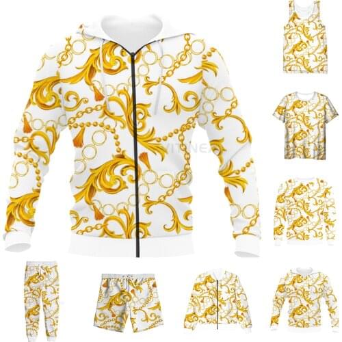 New Funny 3D Full Print Golden Chains Pattern T-shirt/Sweatshirt/Zip Hoodies/Thin Jacket/Pants Four Seasons Casual Suit V61