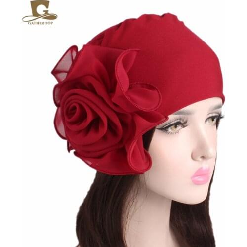 New women king size Flower Stretchy Beanie Turban Bonnet Chemo Cap For Cancer Patients Ladies Bandanas African Head wrap