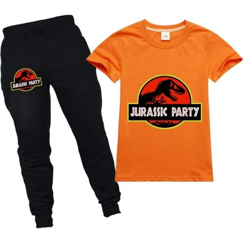 New Kids Dinosaur Boy Girl T-shirt Jurassic Park Cartoon Pullovers Leisure Fashion Children Sweatshirts T-shirt+Pants 2-16Y Suit
