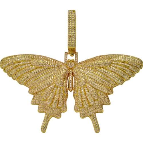 New Iced Out Full Cubic Zircon Butterfly Wings Pendant Necklace Gold Silver Color Hip Hop Charm Jewelry