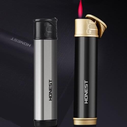 The New Windproof Straight Into The Red Flame Gas Lighter Metal Long Strip Light And Easy To Carry Smoking Accessories