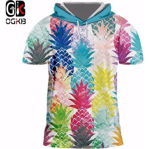 OGKB Summer Tops Hiphop Punk Gothic Short Sleeve Hoodie Tracksuit Men/Womens Funny Print Pineapple With Glasse Tshirt With Hood