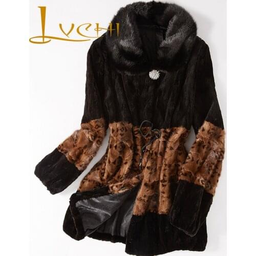 LVCHI 2019 Winter Female Fur Coat Belt Leopard Fashion Women Mink Wide-Waisted Coat Customizable Party Natural Fur Overcoats