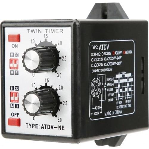 AC 110V/220V Time Delay Relay Knob Control Time Switch Relay On Off Timer Relay Multi-Section ATDV-NE