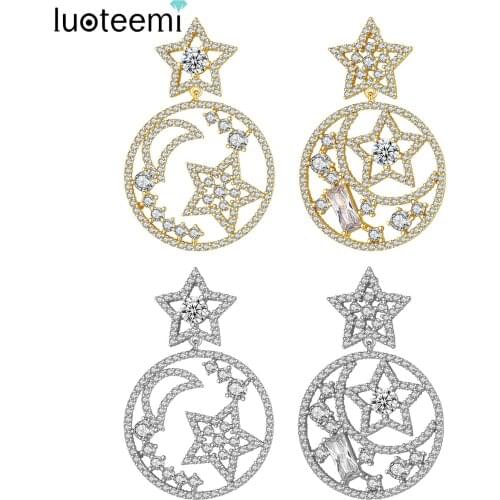LUOTEEMI Luxury Star & Moon Drop Earrings for Women Wedding Engagement Fashion Jewelry CZ Boucle D'Oreille Femme Christmas Gifts