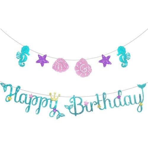 Mermaid Seahorse shell Happy Birthday Banner Birthday Party Garland Baby Shower Supplies Mermaid Theme Birthday Party Supplies