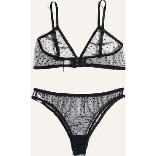 Sexy underwear set Breathable bralette with sexi underpants Polka Dot Sheer Mesh Lingerie Set Invisible bra for women