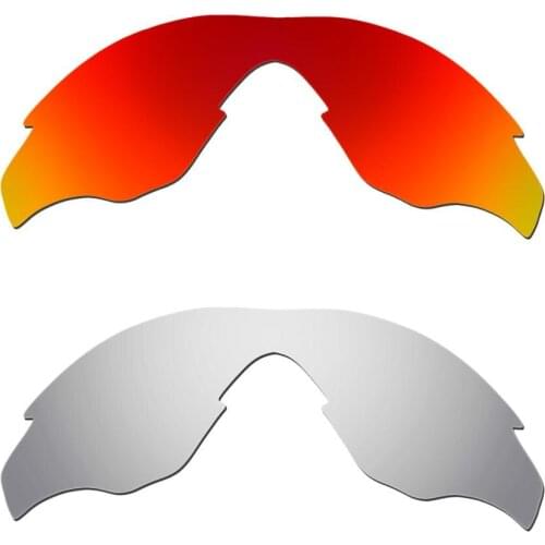 HKUCO For M2 Sunglasses Replacement Polarized Lenses Red & Silver 2 Pairs