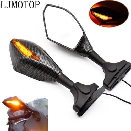 Universal Motorcycle Side Mirrors LED Turn Signal Integrated Mirrors For Kawasaki GTR1400 ZX14R Z1000SX H2R KLZ1000 Versys Z400