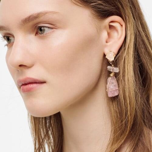 JURAN ZA Brand Statement Hanging Earrings 2020 Vintage Irregular Natural Stones Dangle Drop Earrings Resin Brincos Wholesale