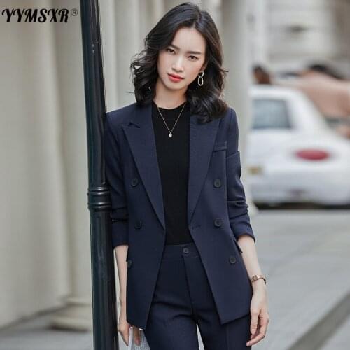 S-4XL Large Size Autumn and Winter Professional Wear Suit Pants Two-piece Elegant Double-breasted Ladies Office Work Clothes