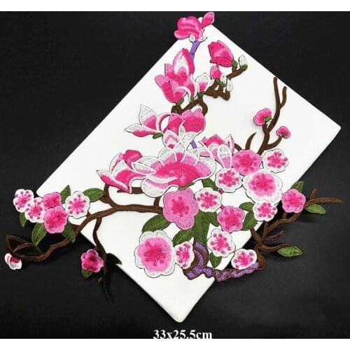 10pcs parches ropa bordados Iron On Patches Magnolia Embroidered Patch For Clothing Cheongsam Jeans Jacket Patchwork Appliques