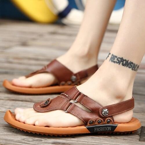 2017 Summer New Cowhide Mens Sandals Men Slippers Beach Shoes Non-slip Genuine Leather Mens Shoes Real Leather Flip-flops